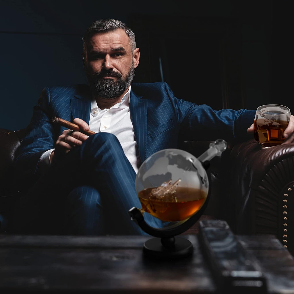 Large Globe Whiskey Decanter Sets for Men 50oz (1500ml) with 2 Glasses - Anniversary Birthday Gifts for Him, Men