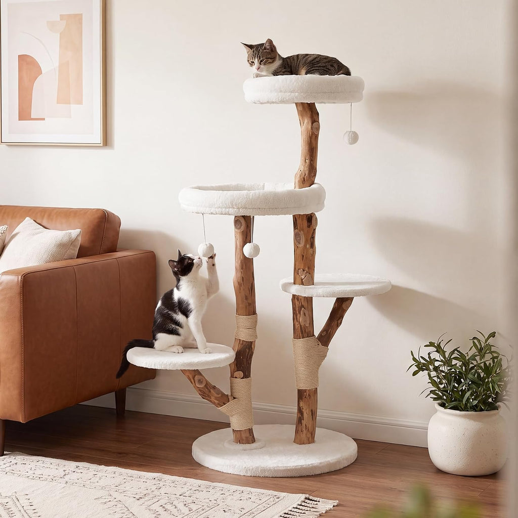 Wood Cat Tree, 59" Cat Tree Tower, Modern Cat Tower with Scratching Post