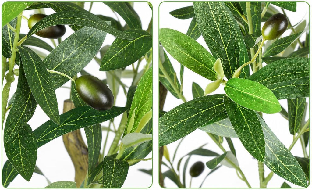 6FT Artificial Olive Tree with White Tall Planter, 72" Realistic Silk Leaves & Fruits Faux Olive Tree, Tall Potted
