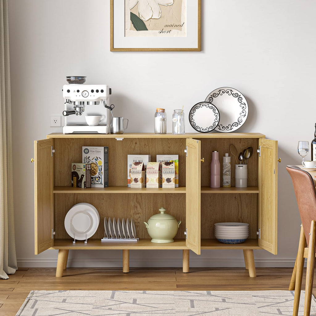 Sideboard Cabinet with Natural Rattan Doors, Hallway Buffet Cabinet Entryway Accent, Storage Cabinet