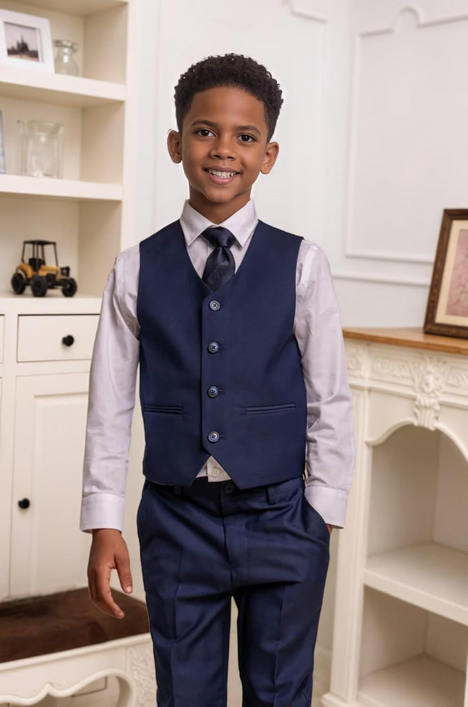 Boys 4 Piece Tuxedo Suit Vest Pants Bow Tie Set Formal Dress Clothes