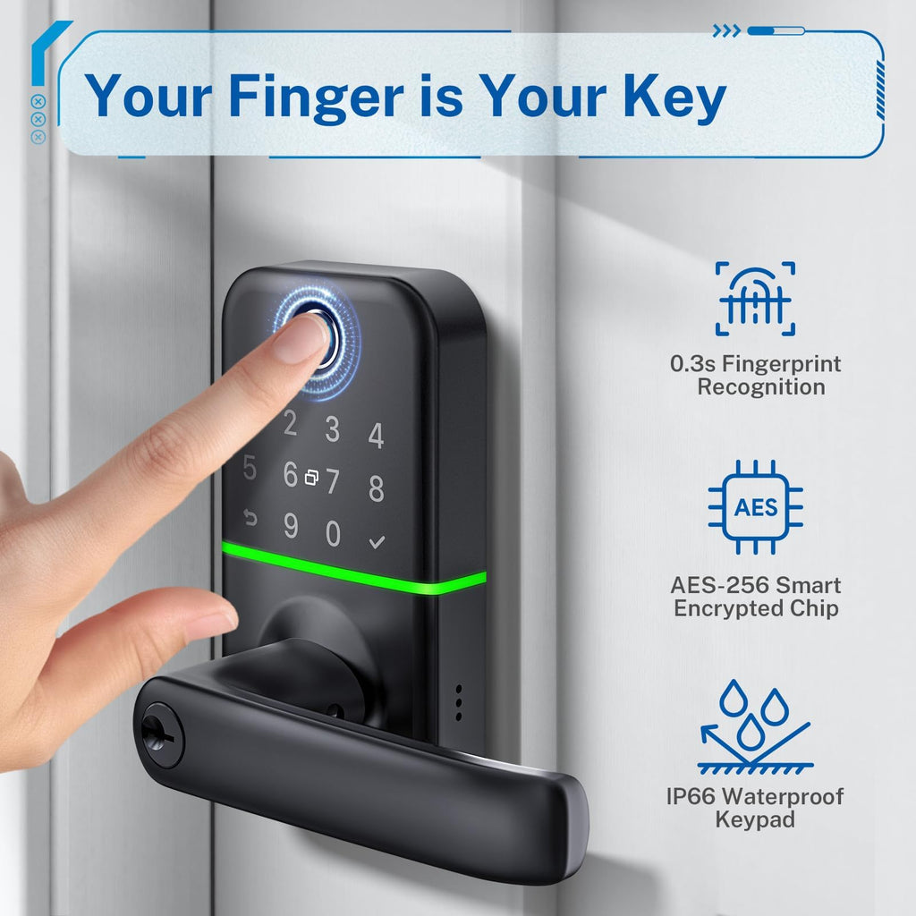 Keypad Smart Door Lock with Handle: Keyless Entry Fingerprint Lock - Digital Code Handle with Keypad - Electronic