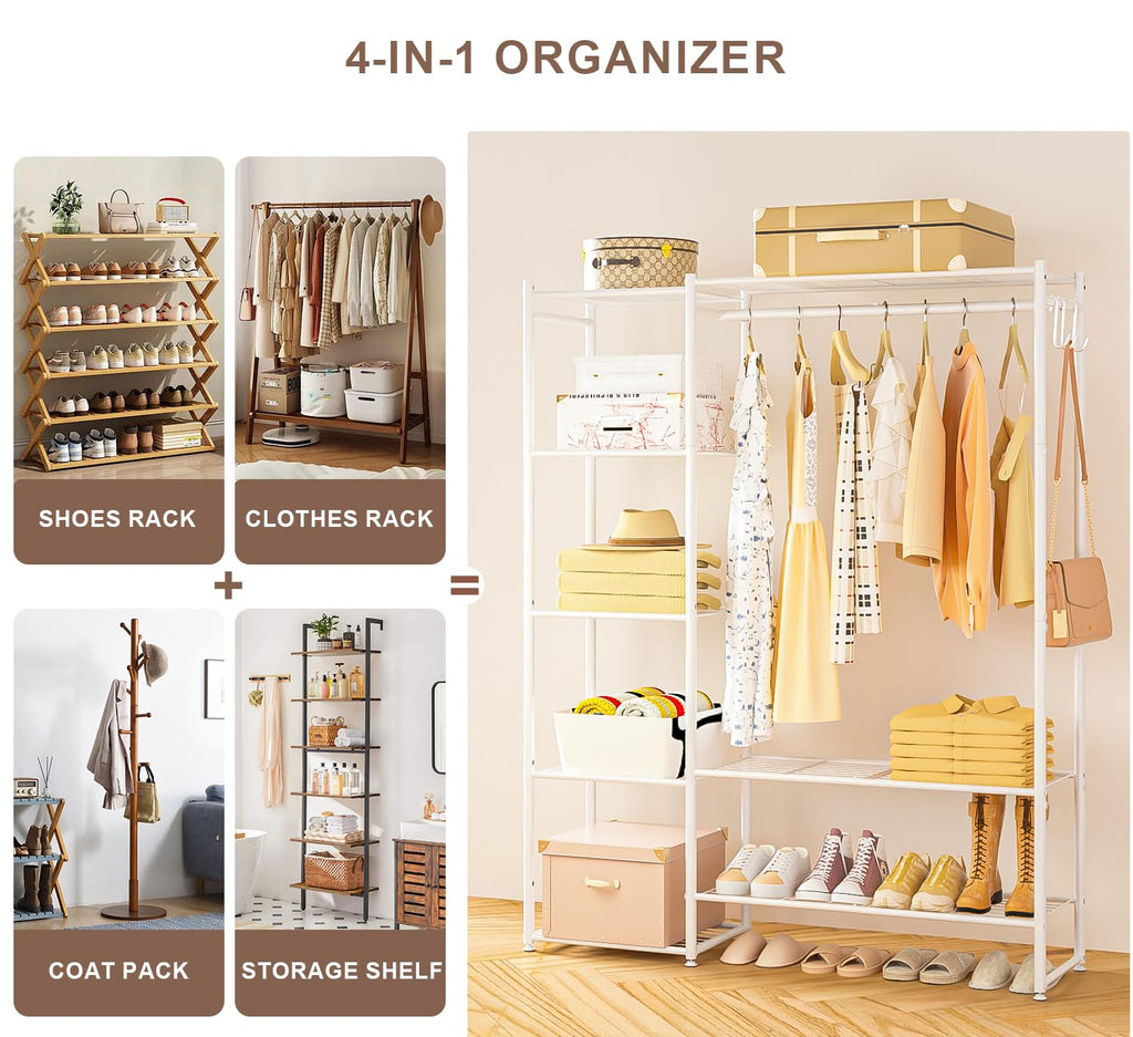 Clothing Racks for Hanging Clothes with Shelves, Portable Closet System Organizer Garment Rack for Clothes Storage