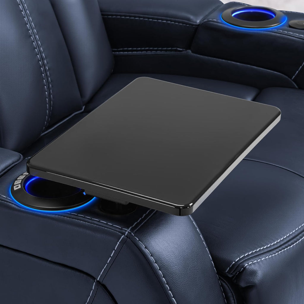 MCombo Dual Motors Leather Recliner with Power Headrest, Home Theater Seating with Armrest Storage HTS422 (Blue)