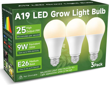 A19 Grow Light Bulbs, 9W Full Spectrum Plant Light Bulb for Indoor