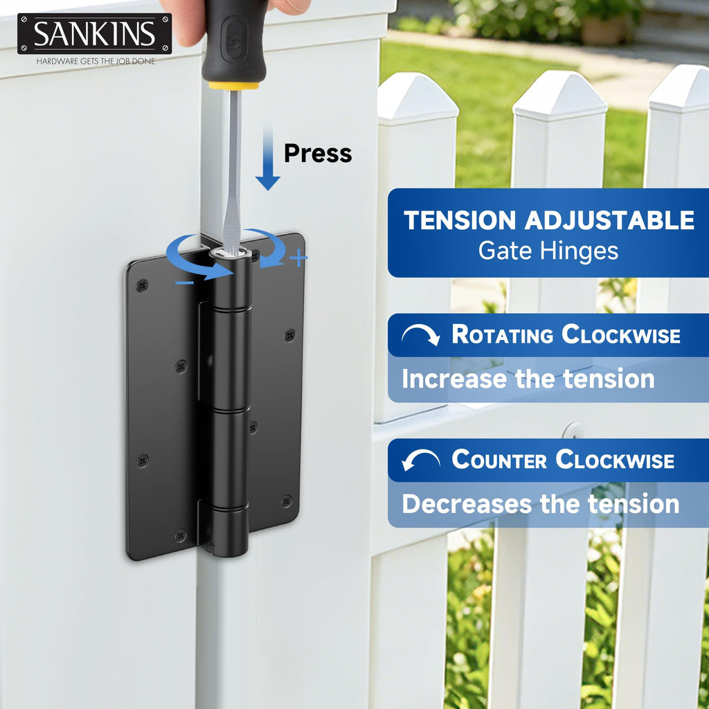 5-3/4" Adjustable Self Closing Aluminum Gate Hinges, Heavy Duty Gate Hinges for Metal Gates, Legged Door Hinges Fence