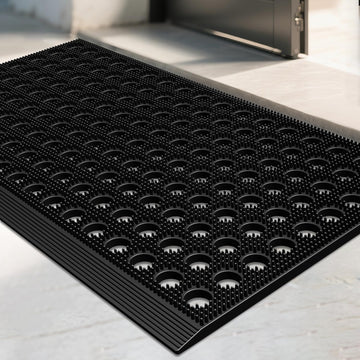 Front Door Mat, 17" X 29.5", Black, Heavy Duty Dirt Trapping | All Weather Waterproof Non-Slip Drainage Welcome