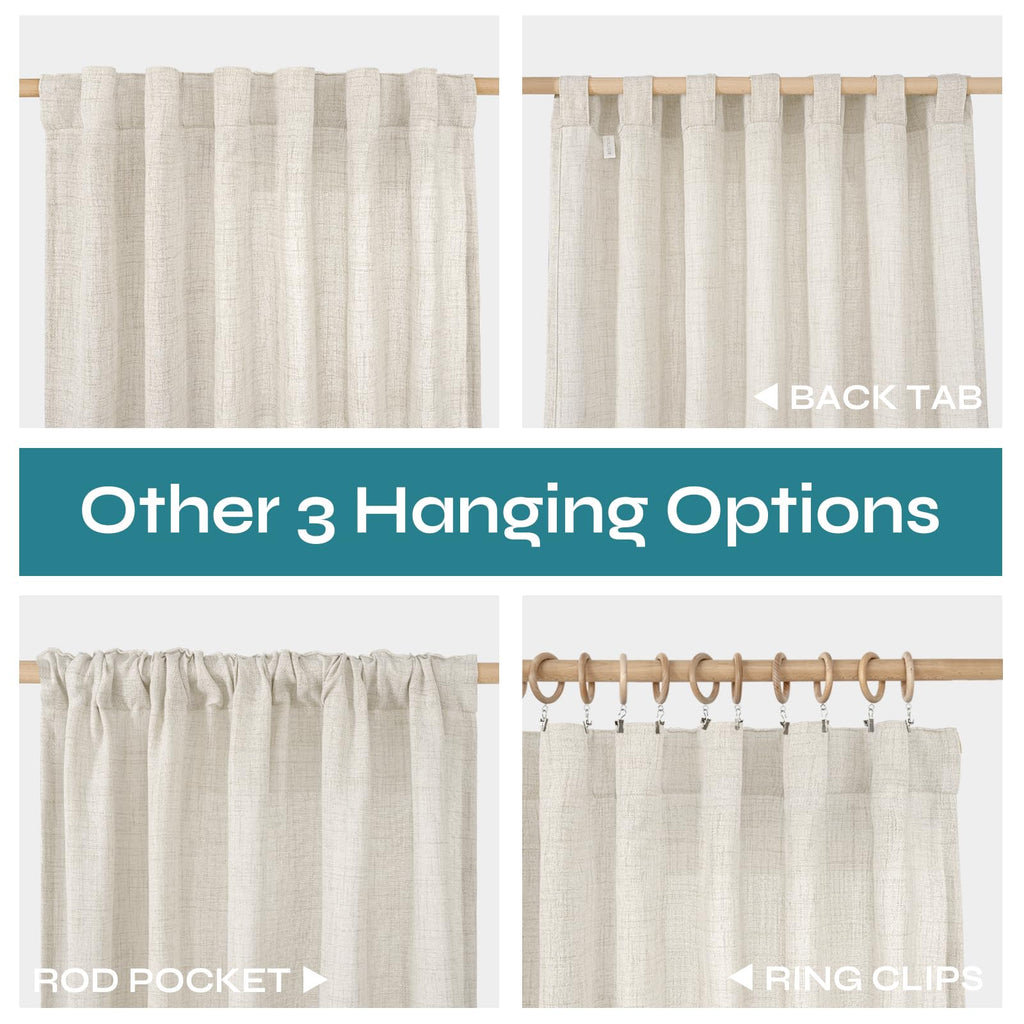 96 Inch Length Linen Semi Sheer Curtains 2 Panels