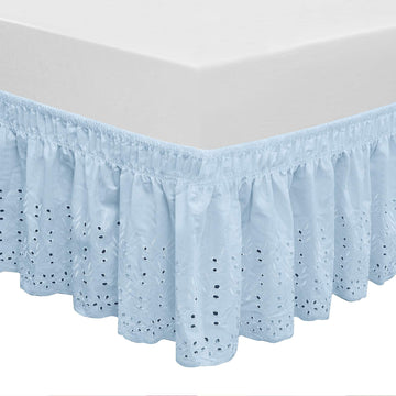 Wrap Around Elastic Eyelet Bed Skirt Dust Ruffle (Light Blue, Twin/Full-14 1/2 Inch Drop)