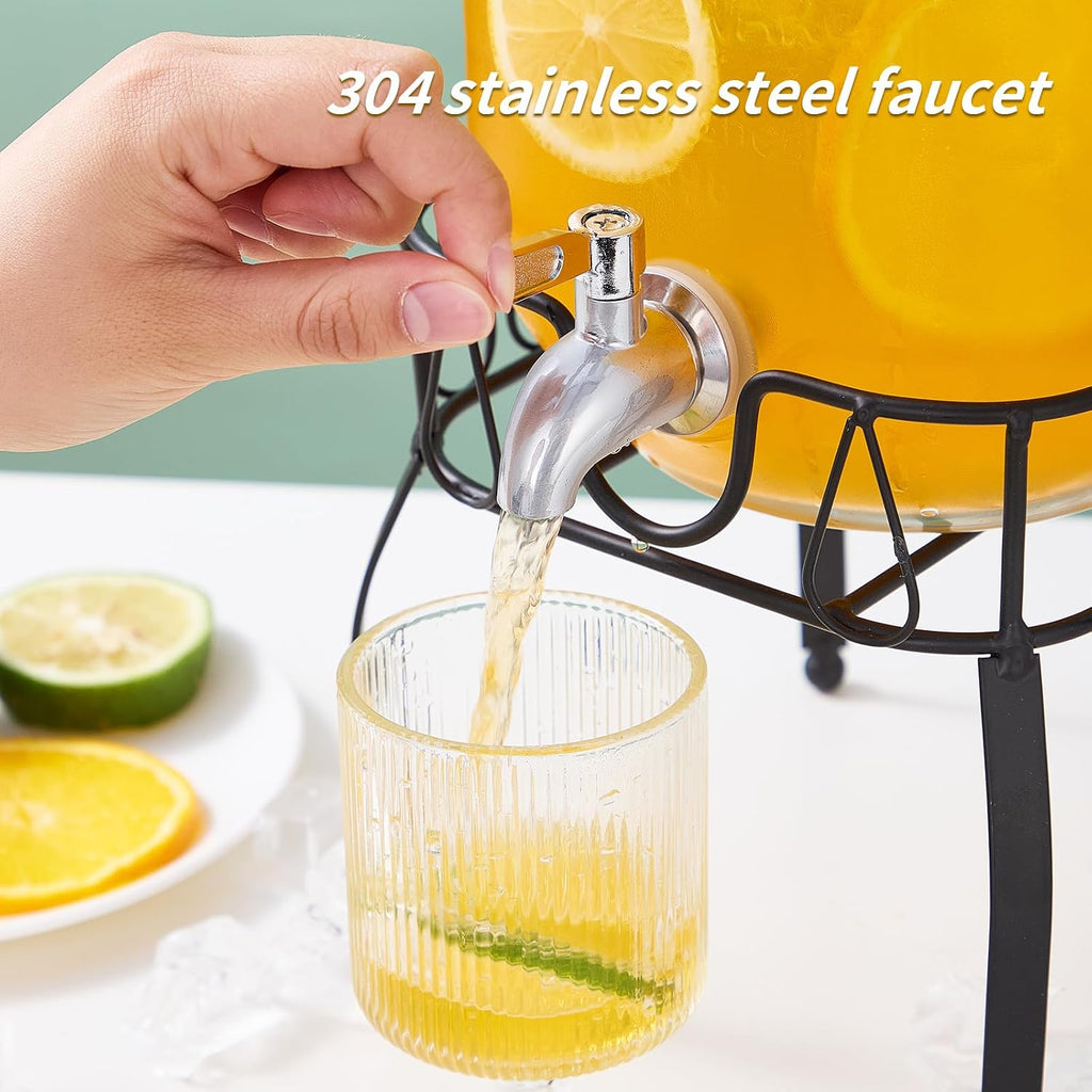 1 Gallon with Stand, Stainless Steel Spigot and Lid, for Parties, Drink Dispensers with Lids for Lemonade Sun Tea
