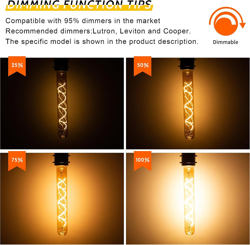 T10 E26 LED Bulbs 6W 60w, 8.9IN Dimmable 2700K,Tubular Edison Light Bulbs