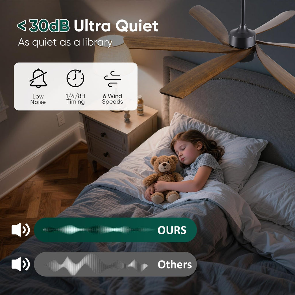 60Inch Outdoor Smart Ceiling Fan with Light, 6 Solid Wood Blades, High CFM Alexa/App/Remote Control, ETL Listed, Large