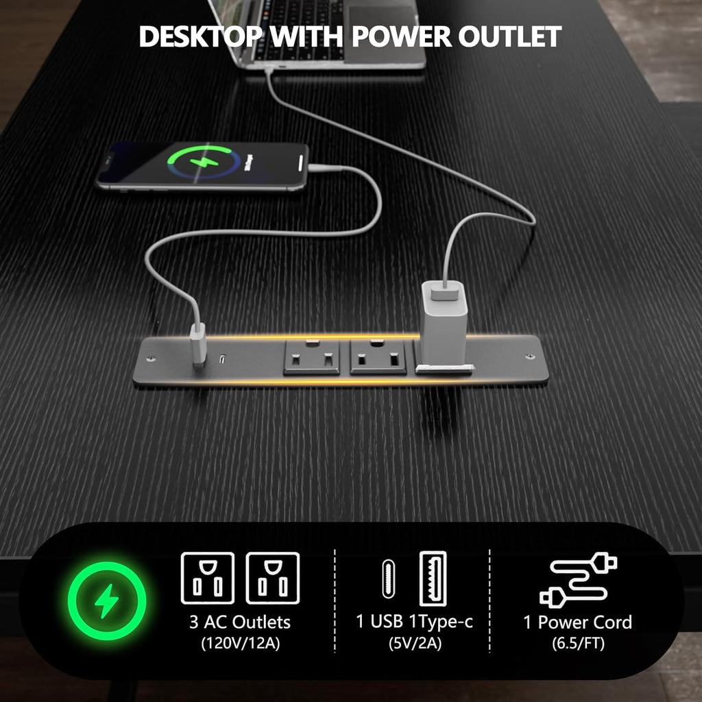 59 inch L Shaped Computer Desk with Power Outlets, Black | Ideal , Corner, 4 Adjustable Storage Drawers, 2 Monitor