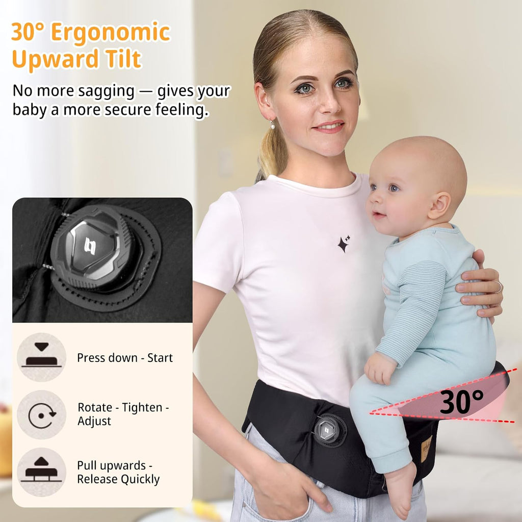Foldable Baby Hip Seat Carrier for Newborn Infant Toddlers (Black)