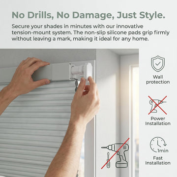 No Drill Cordless Cellular Honeycomb Blinds, Tension Mount Blackout Window Shades, Thermal Insulating Child Safe Cord