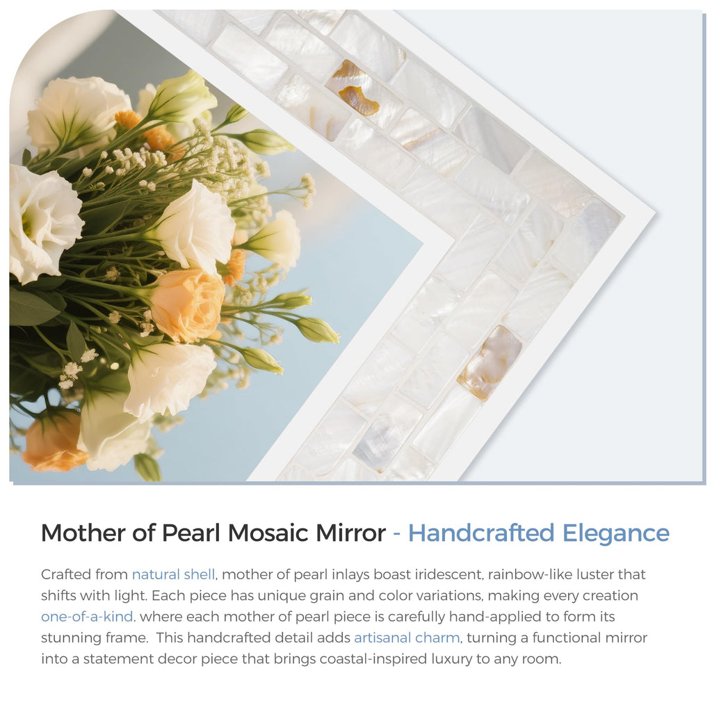 White Bathroom Mirror 30x40 Inch, Natural Shell Framed Wall Mirrors