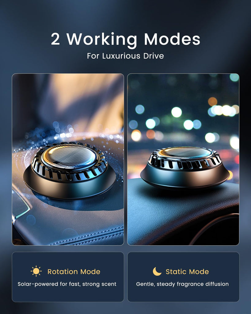 Solar-Powered Car Aromatherapy Diffuser, DIY Essential Oil Car Freshener, Rotating Auto Air Freshener No Oil