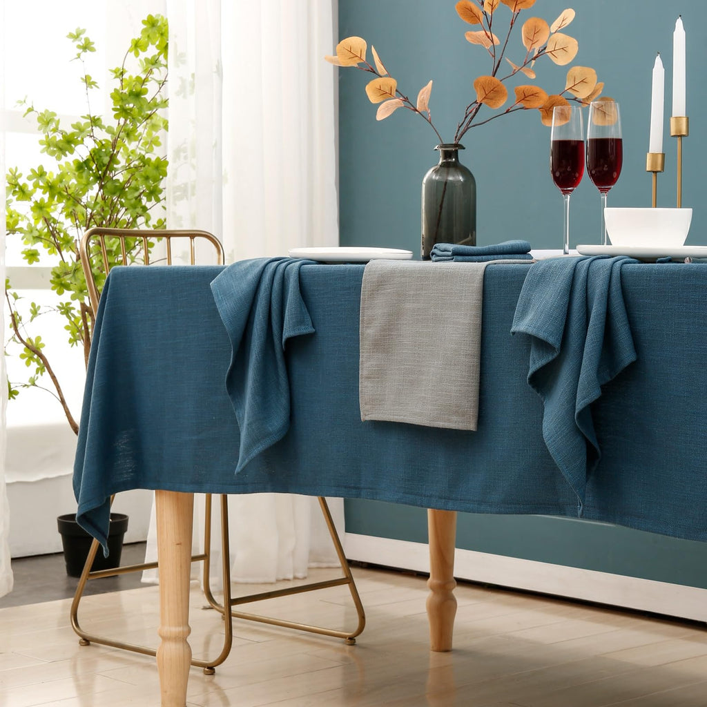 Rectangle Blue Tablecloth 60 x 108 Inch, Linen Textured Waterproof Table Cloth, French Soft Decorative Fabric Table