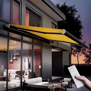 Outdoor Motorized Retractable Awning, Full Cassette Aluminum Patio Canopy with Remote Control for Deck, Backyard