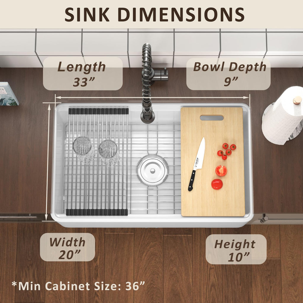 33 x 20 Inch Apron Front Farmhouse Workstation Kitchen Sink White