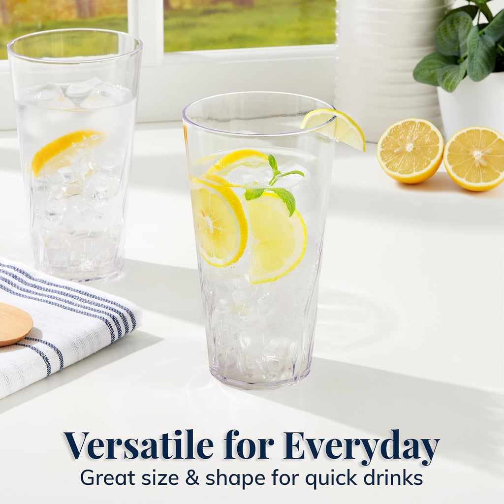 Palmetto [Set of 16] 20 ounce Plastic Stackable Water Tumblers in Clear, Lightweight Value Set of Drinking Cups