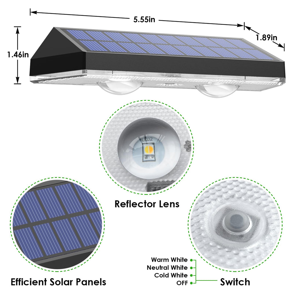 Solar Fence Lights Outdoor, IP65 Waterproof LED, 3 Mode, 12H, Black, 12PK