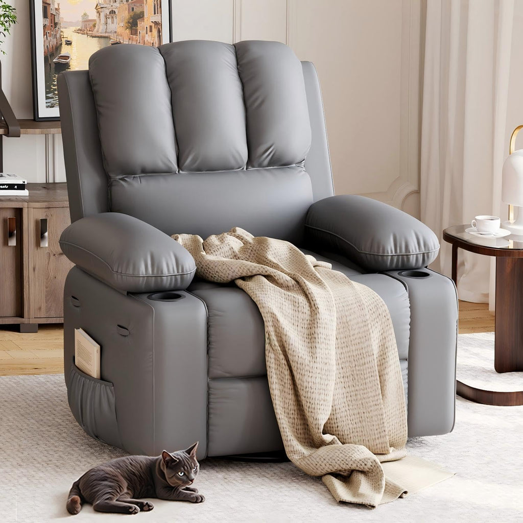 GarveeHome Recliner Chairs, Classic Manual Leather Recliner