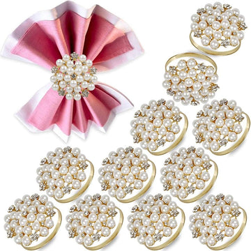Elegant Pearls Napkin Rings,Napkin Holder Ring Metal Buckles for Table Setting Decor at - Set of 12