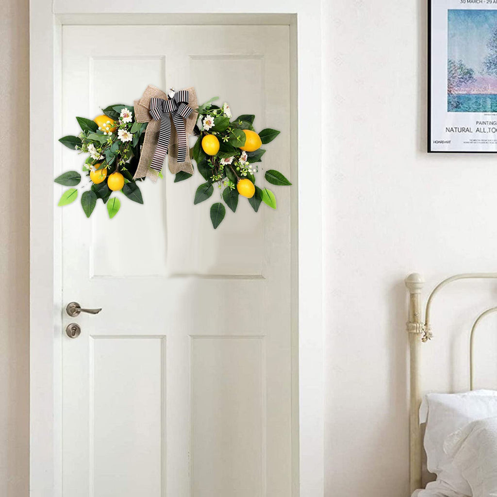 Flower Swag Artificial Lemon Swag 22In Spring/Summer Wreath Fruit Wreath Garland with Ribbon Daisy and Eucalyptus