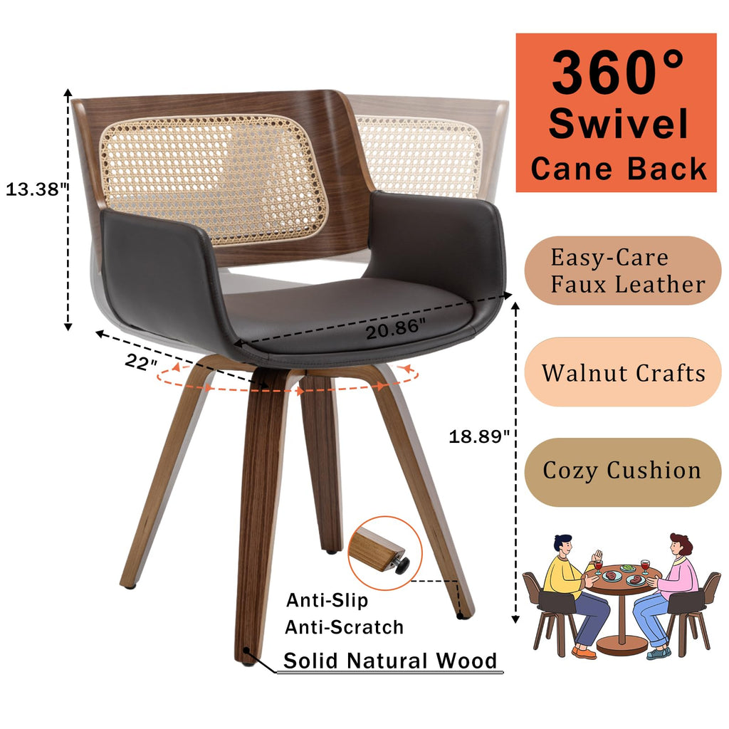 Cane Back Dining Chairs - Swivel Dining Room Chairs with Curved Arms