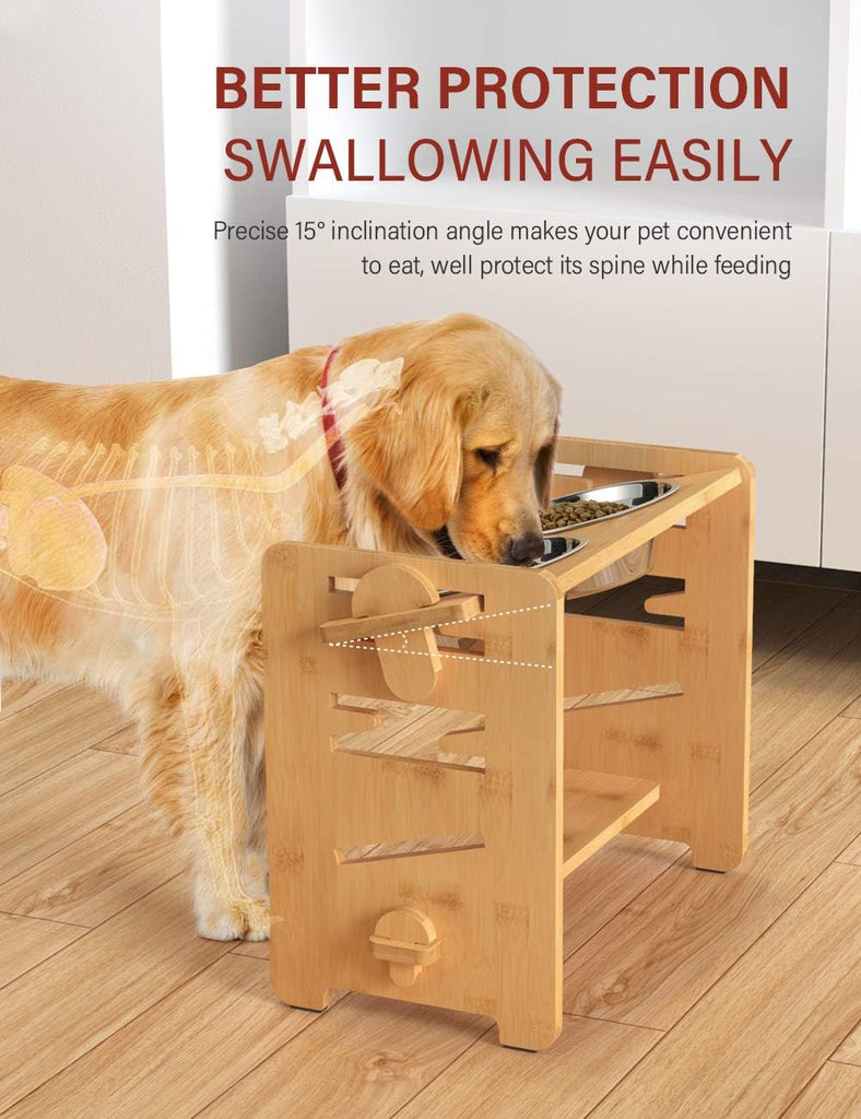 Elevated Dog Bowls, Raised Dog Bowl Stand Adjustable Medium, Natural