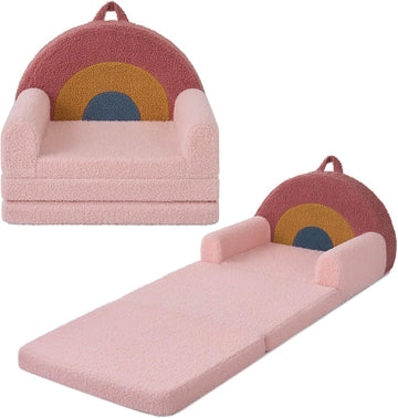 Foldable Kids Couch, in-1 Kids Sofa Chair, Blush Rainbow