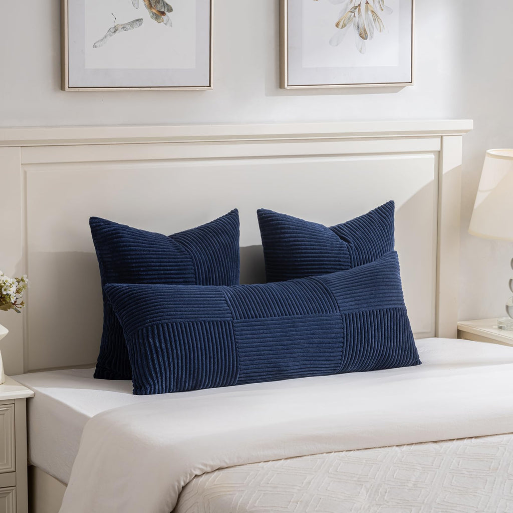 2 Packs Navy Blue Decorative Throw Pillow Covers 20x20 Inch Couch Bed Sofa, Rustic Farmhouse Boho Home Decor, Soft