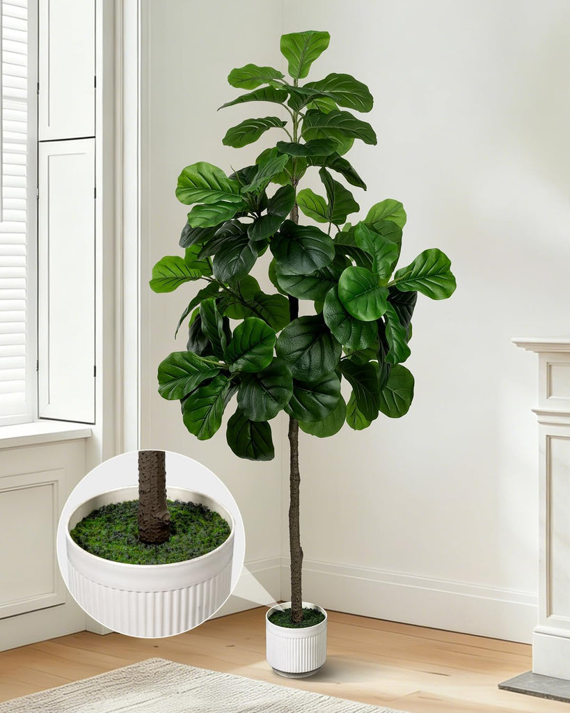 Artificial Fiddle Leaf Fig Tree 6FT with White Planter