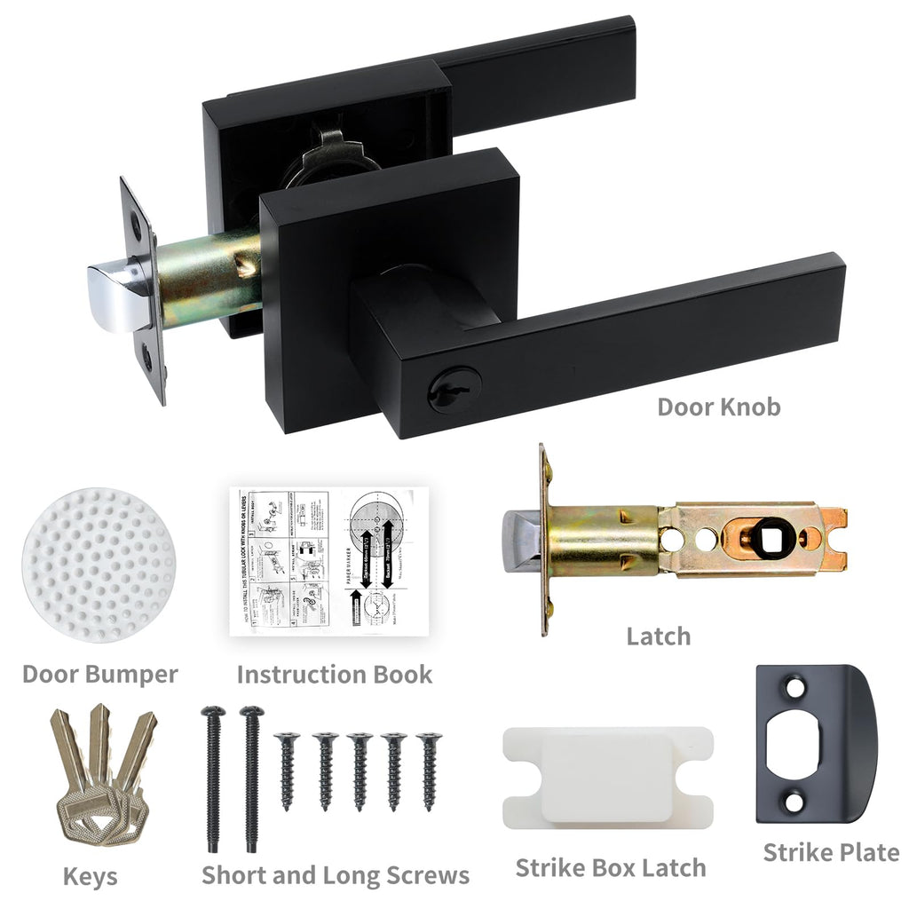 Entry Door Lock Set, Square Door Lever