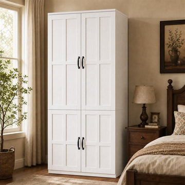 71'' Armoire Wardrobe Closet with 4 Door, Farmhouse Wardrobe Closet