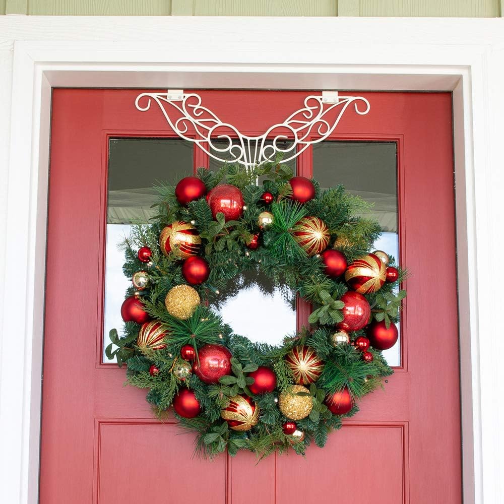 30 Inch Pre-Lit Artificial Christmas Wreath, Christmas Classic Red and Gold