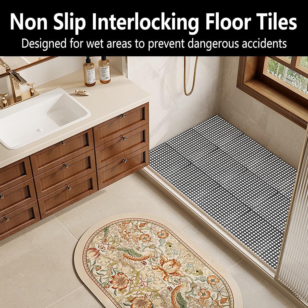 30 Pack Drainage Interlocking Tiles, 12"x12" Modular Interlocking Floor Tiles with 1 Pc Plastic Hammer Non Slip Rubber