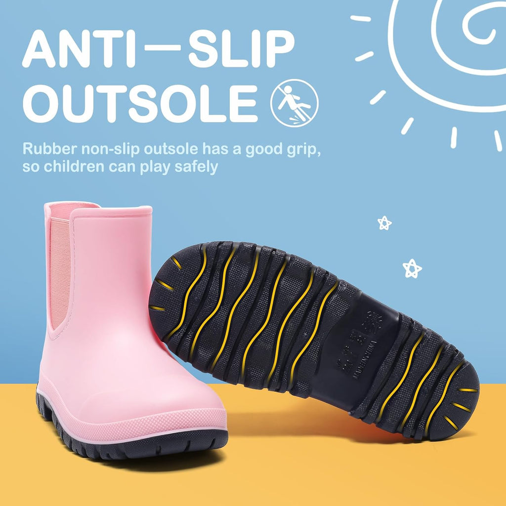 Kids Rain Boots for Girls Boys, Waterproof Chelsea Rubber Boots