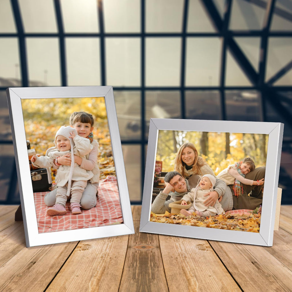 5x7 Picture Frame Silver Set of 7, Multi Modern 5 x 7 Silver Frames for Wall or Tabletop Display