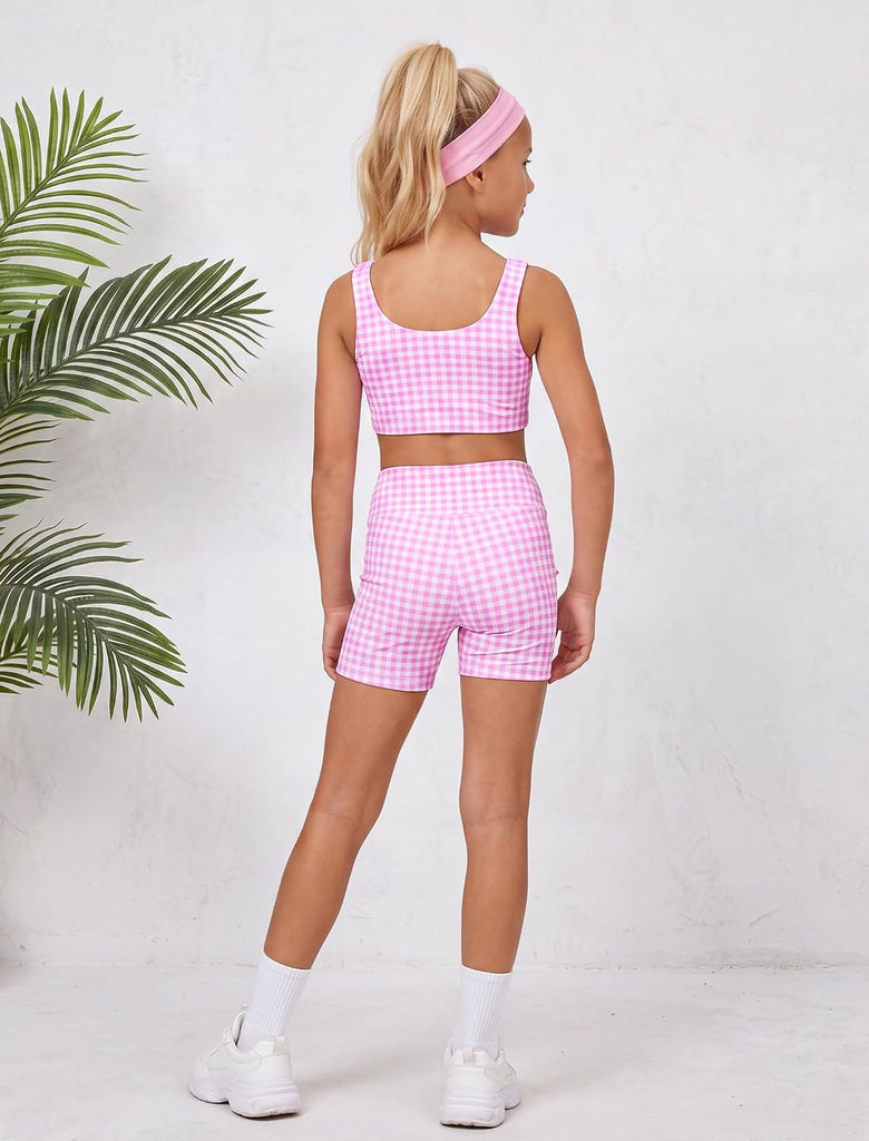 Gingham Workout Set 2 Piece Athletic Dance Set for Kids Activewear