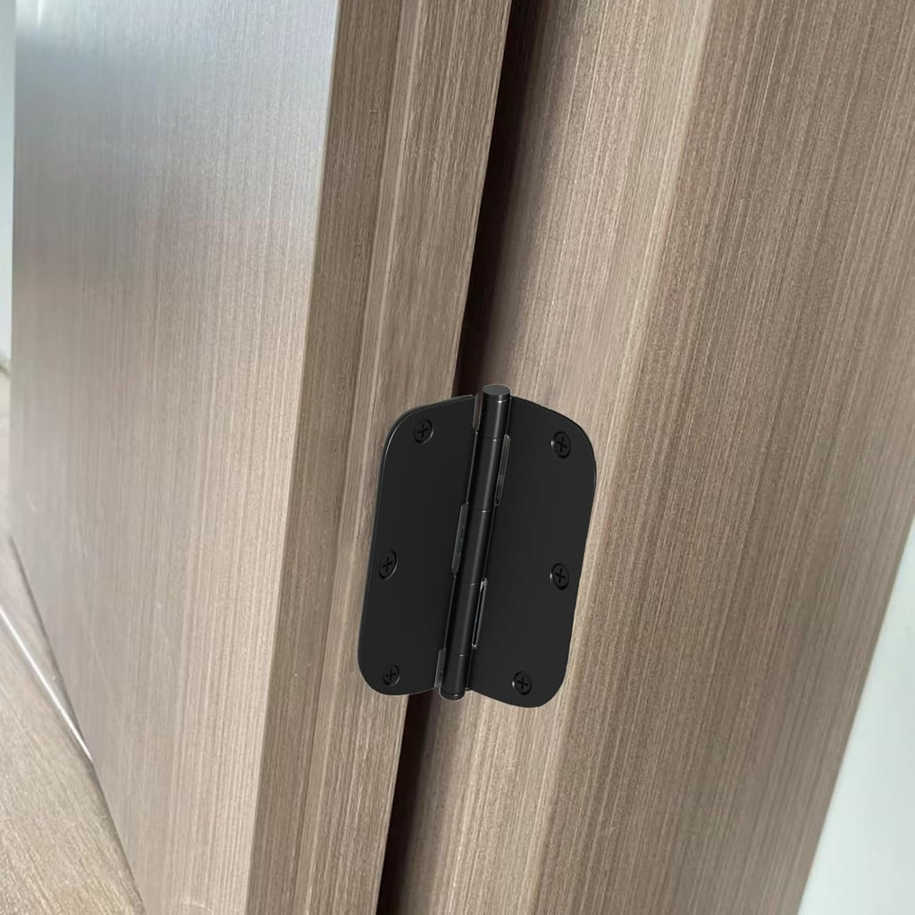 Matte Black Door Hinges 10 Pack 3x3 Inch Interior Door Hinges for Doors Rounded 5/8" Radius Corners Iron Hinge Door