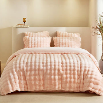 Fluffy Duvet Cover, Faux Fur Duvet Cover Set, Ultra Soft & Warm 3 Pcs Flannel Fuzzy Comforter Cover Pink