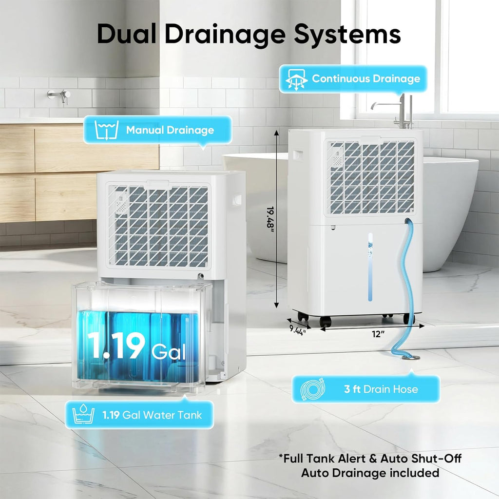 52 Pints Dehumidifier for Home, 4500 Sq. Ft Dehumidifier for Basement with Drain Hose, 3 Modes, Ultra Quiet