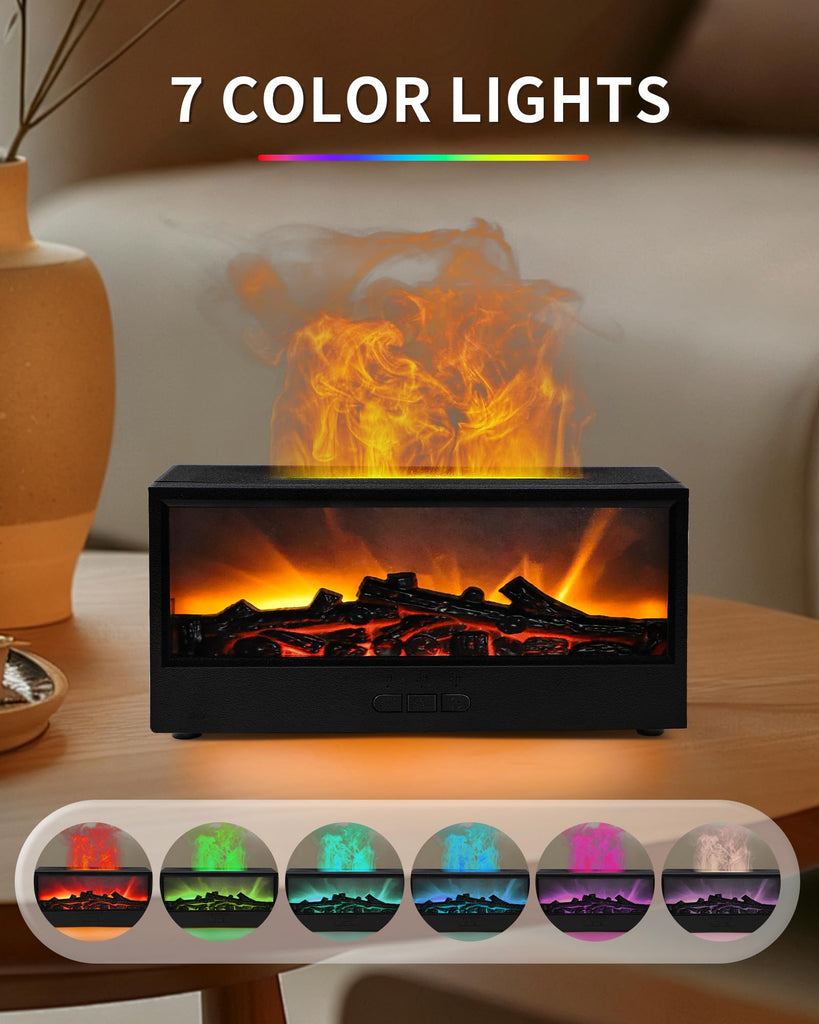 Fireplace Flame Essential Oil Diffuser & Humidifier with 7-Color Lights
