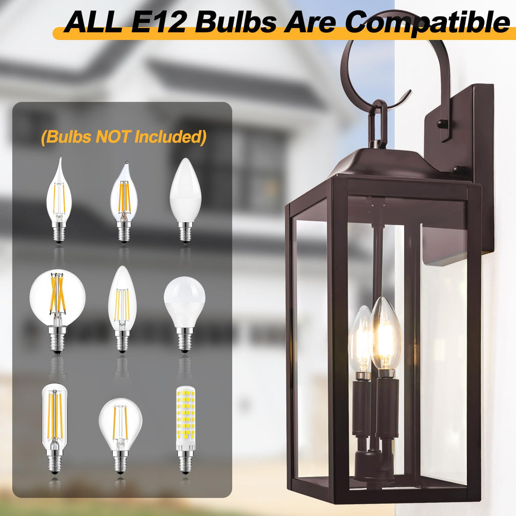 19" Large Oil Rubbed Bronze Outdoor Wall Lights, Waterproof Porch Lights
