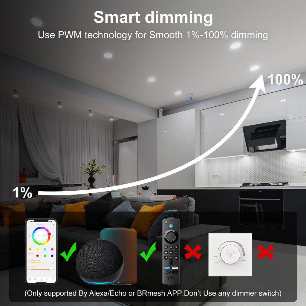 Smart Recessed Lighting 4 Inch RGBCW Color Changing 12W Black Recessed Ceiling Light with Junction Box,1080LM Canless