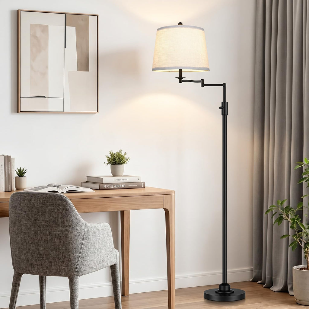 Dimmable Floor Lamp with 350° Swing Arm, 9w Bulb Included, Matte Black