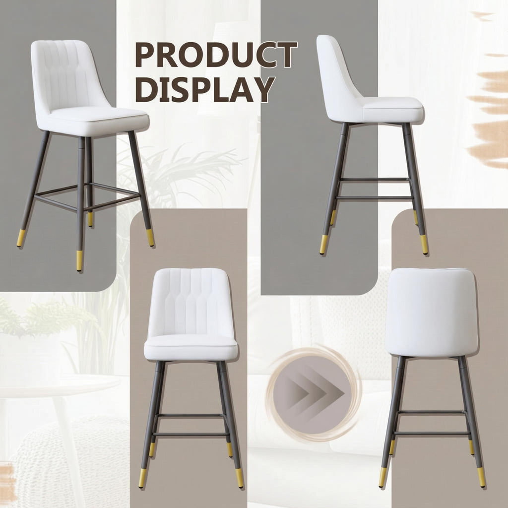 Bar Stools Set of 4, Counter Height Bar Stools with Back, Modern Faux Leather Kitchen Stools, 27"White Bar Stool with