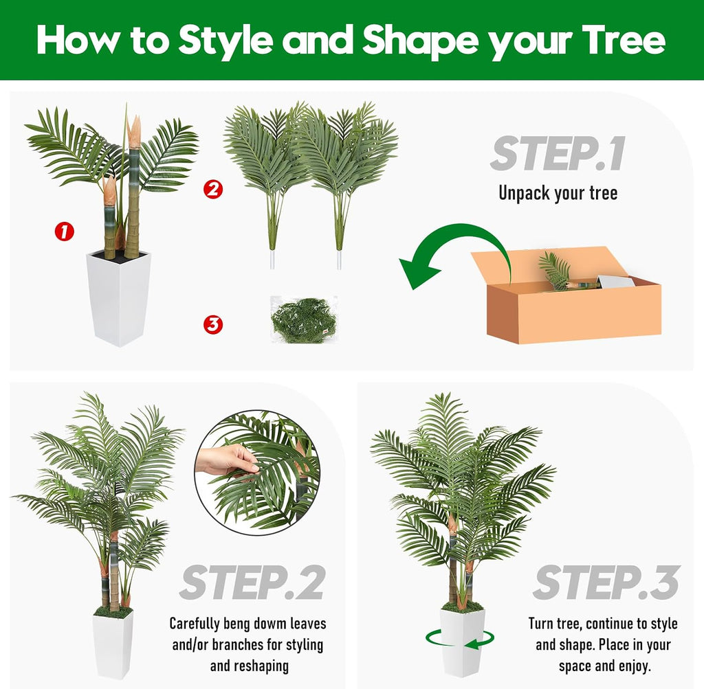 5ft Artificial Palm Tree Indoor Plant,Triple Faux Tropical Areca Floor Plant in Pot,Artificial Plants with Lifelike